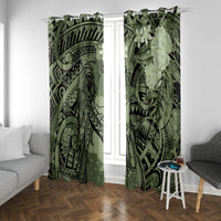 Pacific Beauty Girl Window Curtain Green Polyneisan Tribal Vintage Motif LT9 With Grommets Green - Polynesian Pride