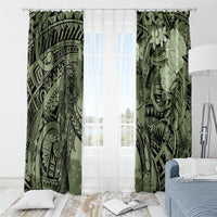 Pacific Beauty Girl Window Curtain Green Polyneisan Tribal Vintage Motif LT9 - Polynesian Pride