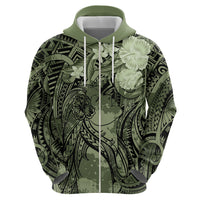 Pacific Beauty Girl Zip Hoodie Green Polyneisan Tribal Vintage Motif