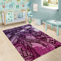 Pacific Beauty Girl Area Rug Pink Polyneisan Tribal Vintage Motif