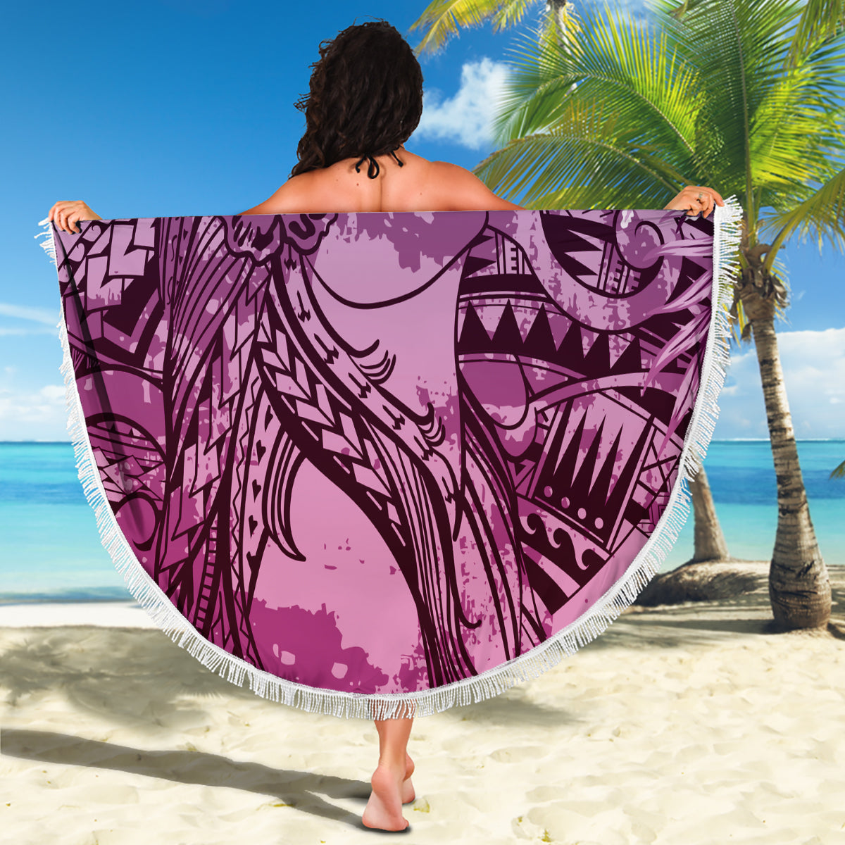 Pacific Beauty Girl Beach Blanket Pink Polyneisan Tribal Vintage Motif LT9 - Polynesian Pride