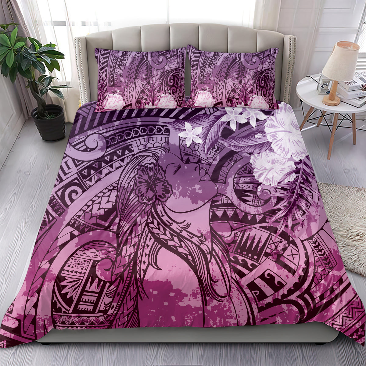 Pacific Beauty Girl Bedding Set Pink Polyneisan Tribal Vintage Motif LT9 - Polynesian Pride