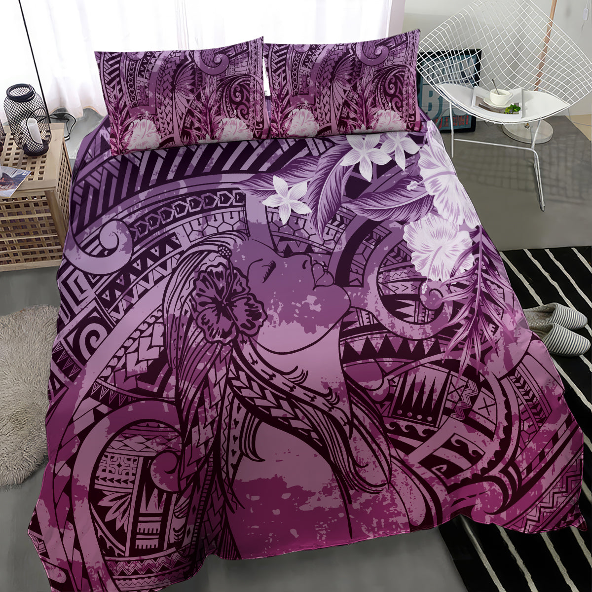 Pacific Beauty Girl Bedding Set Pink Polyneisan Tribal Vintage Motif LT9 - Polynesian Pride