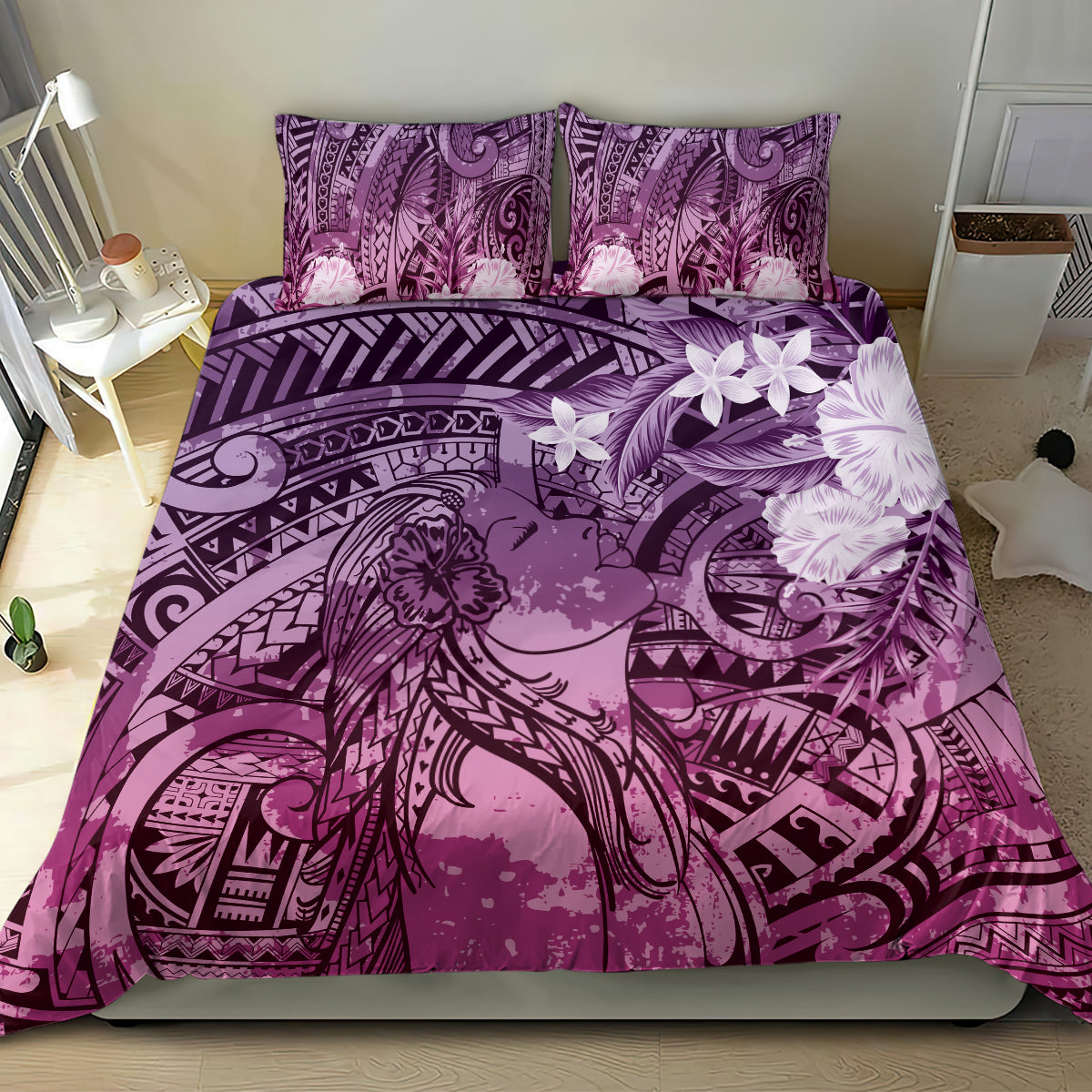 Pacific Beauty Girl Bedding Set Pink Polyneisan Tribal Vintage Motif LT9 - Polynesian Pride