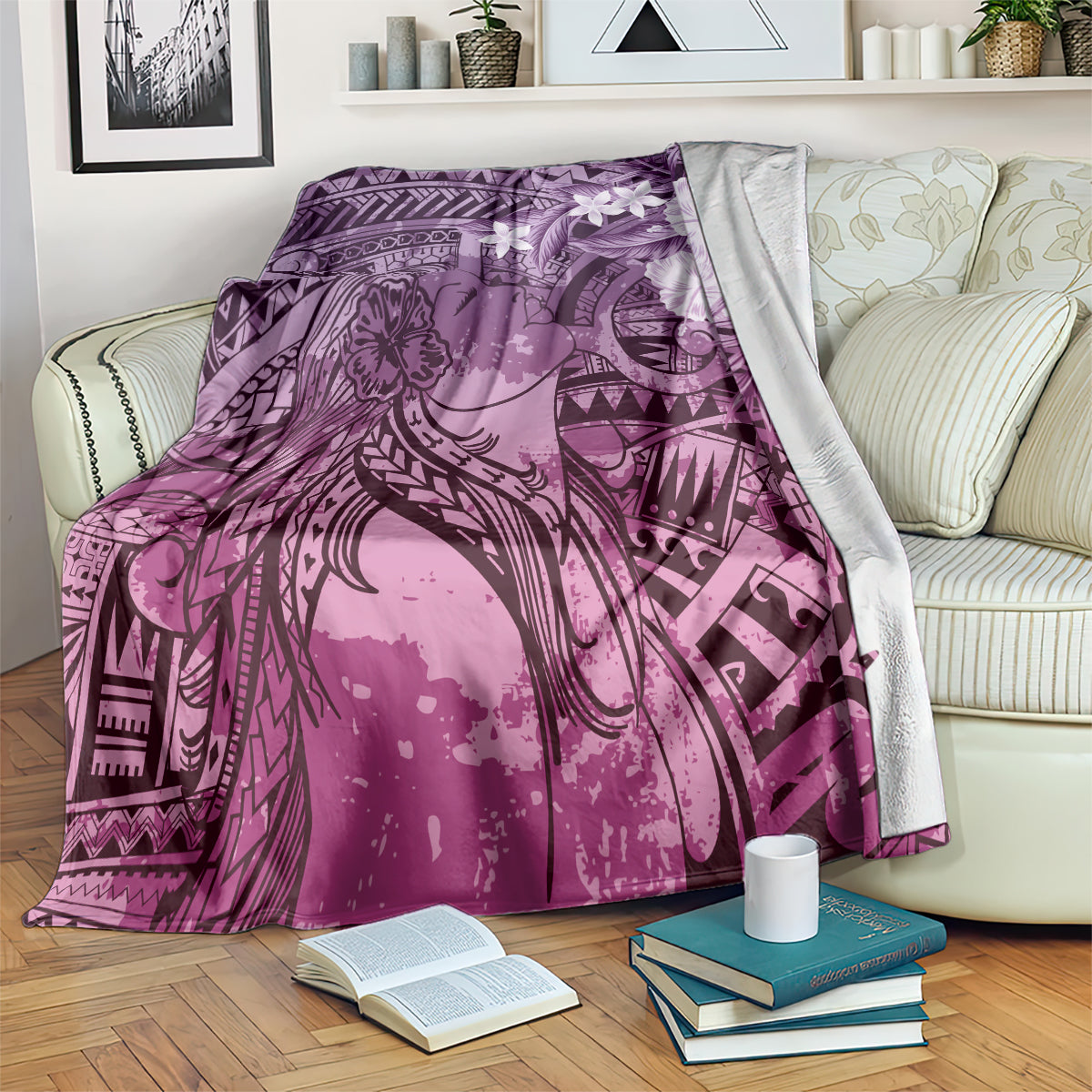 Pacific Beauty Girl Blanket Pink Polyneisan Tribal Vintage Motif LT9 Pink - Polynesian Pride