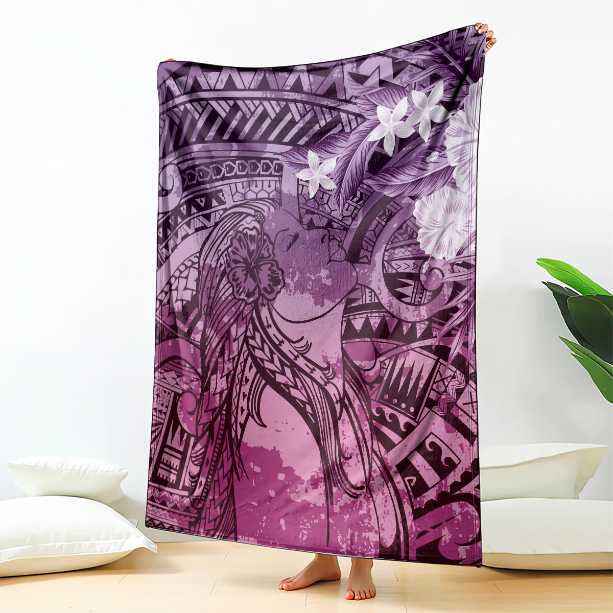Pacific Beauty Girl Blanket Pink Polyneisan Tribal Vintage Motif LT9 - Polynesian Pride