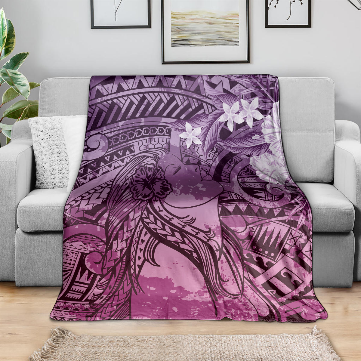 Pacific Beauty Girl Blanket Pink Polyneisan Tribal Vintage Motif LT9 - Polynesian Pride