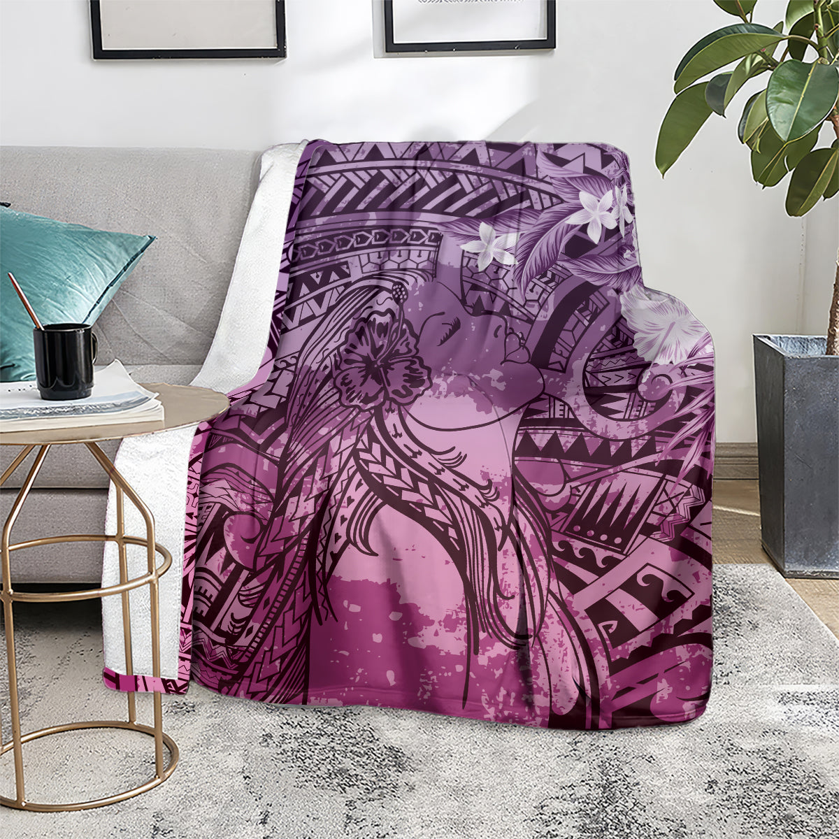 Pacific Beauty Girl Blanket Pink Polyneisan Tribal Vintage Motif LT9 - Polynesian Pride