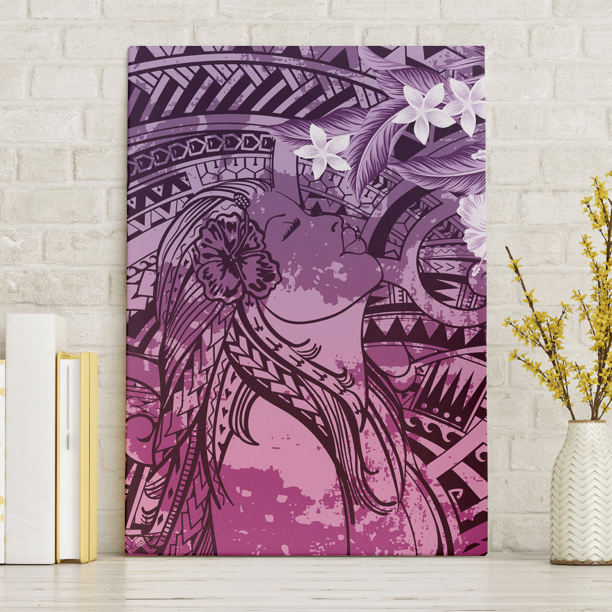 Pacific Beauty Girl Canvas Wall Art Pink Polyneisan Tribal Vintage Motif LT9 Without Frame Pink - Polynesian Pride