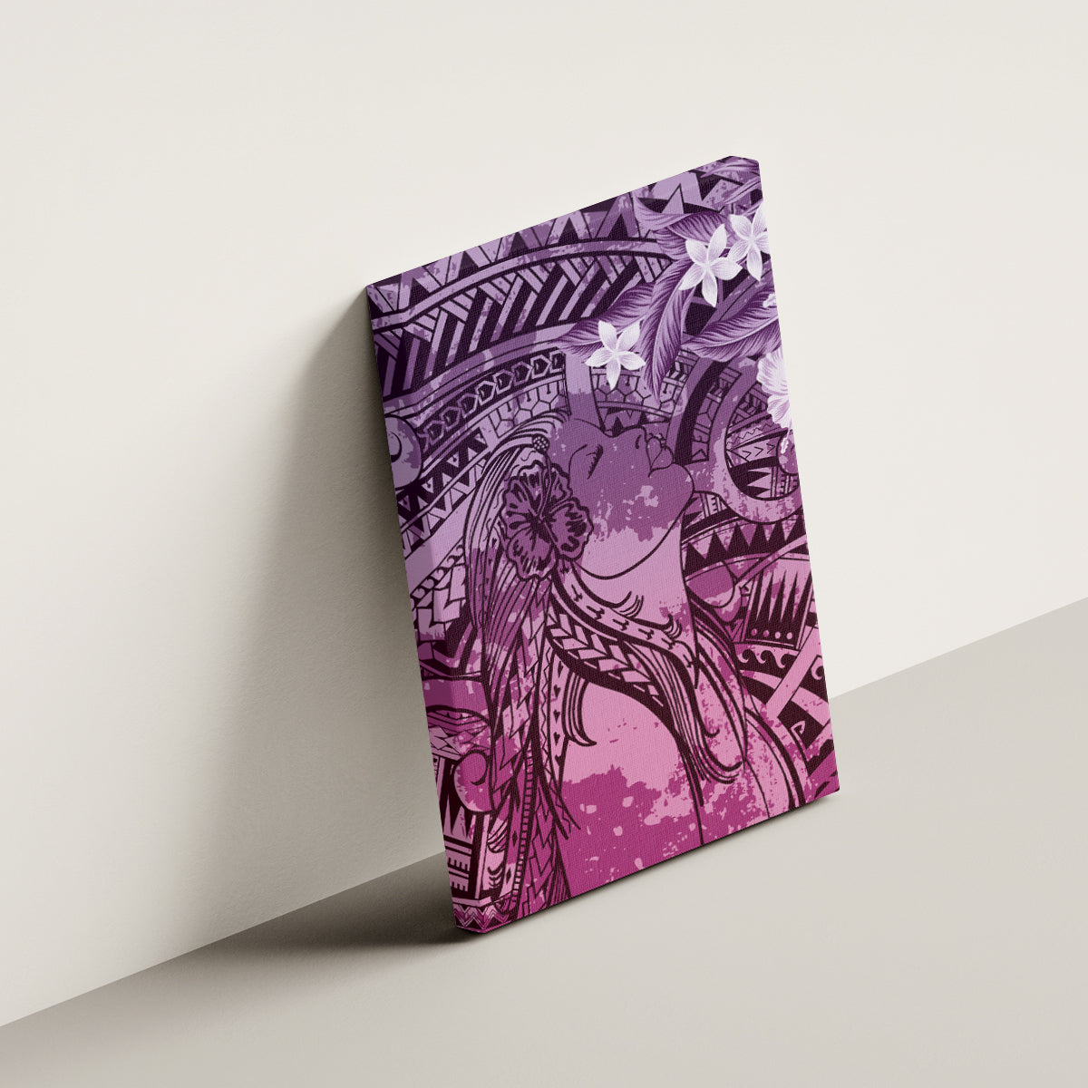 Pacific Beauty Girl Canvas Wall Art Pink Polyneisan Tribal Vintage Motif LT9 - Polynesian Pride