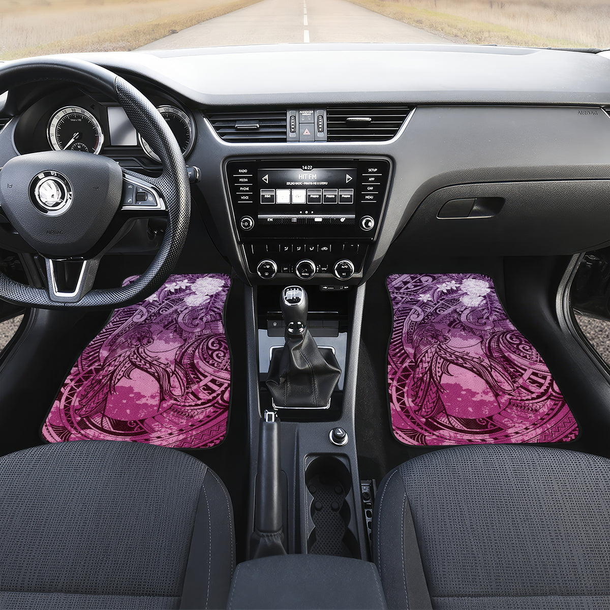 Pacific Beauty Girl Car Mats Pink Polyneisan Tribal Vintage Motif LT9 Set 2pcs - Front Pink - Polynesian Pride