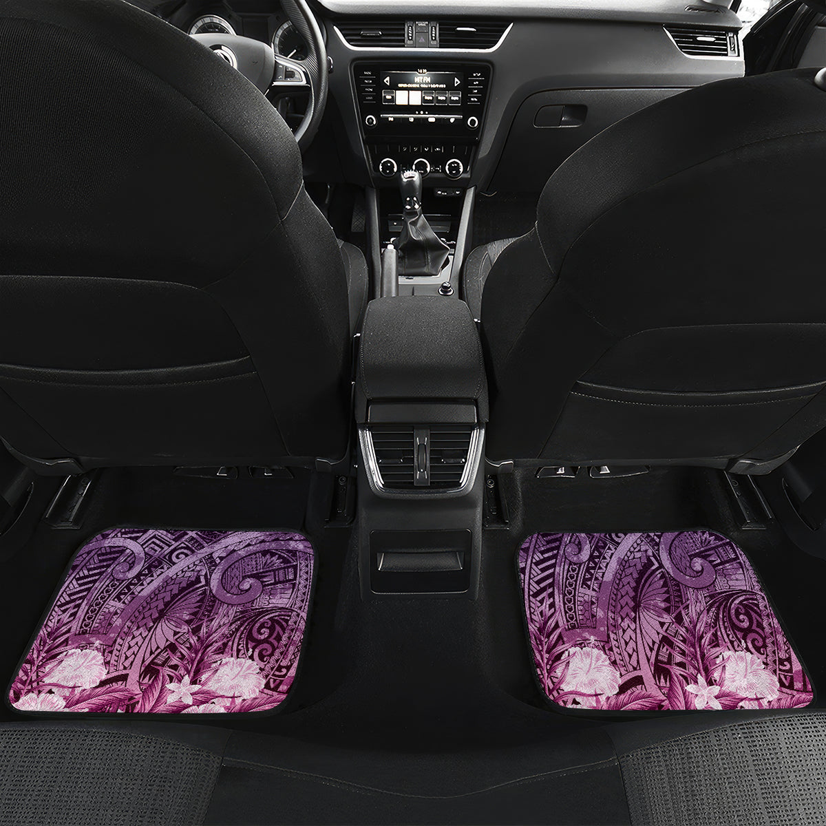 Pacific Beauty Girl Car Mats Pink Polyneisan Tribal Vintage Motif LT9 Set 2pcs - Back Pink - Polynesian Pride