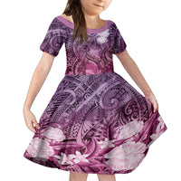 Pacific Beauty Girl Family Matching Tank Maxi Dress and Hawaiian Shirt Pink Polyneisan Tribal Vintage Motif