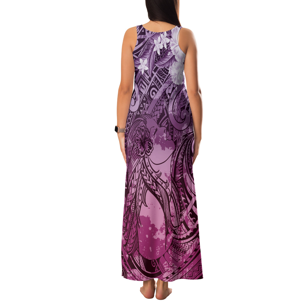 Pacific Beauty Girl Family Matching Tank Maxi Dress and Hawaiian Shirt Pink Polyneisan Tribal Vintage Motif