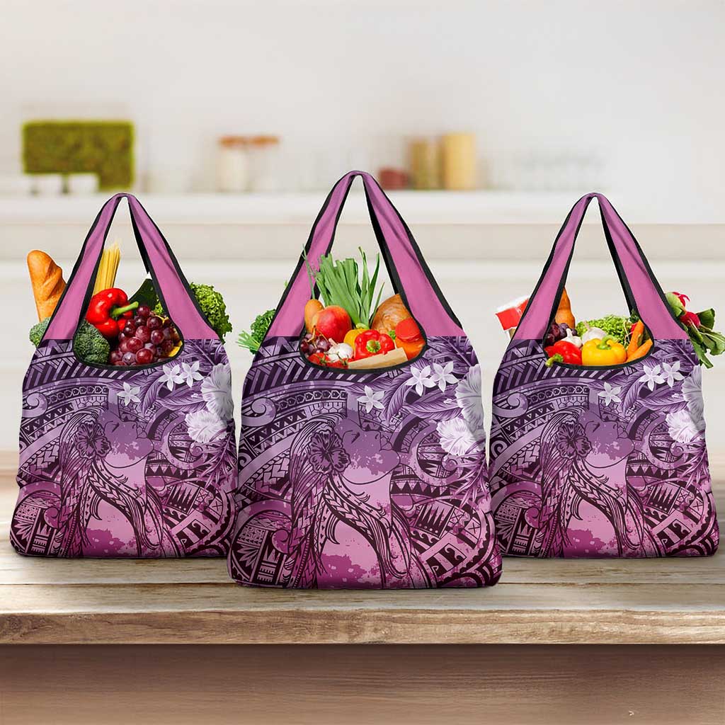 Pacific Beauty Girl Grocery Bag Pink Polyneisan Tribal Vintage Motif LT9 3-pack One Size Pink - Polynesian Pride