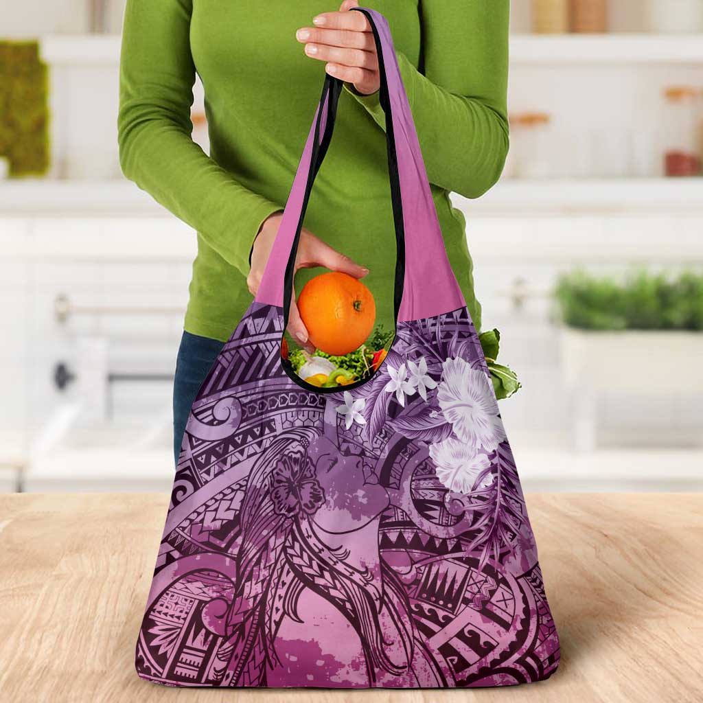 Pacific Beauty Girl Grocery Bag Pink Polyneisan Tribal Vintage Motif LT9 - Polynesian Pride
