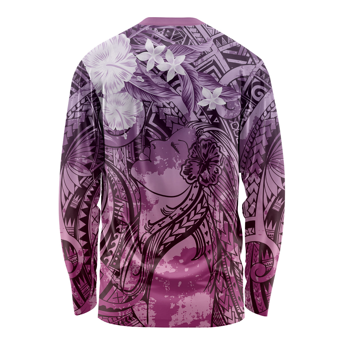 Pacific Beauty Girl Long Sleeve Shirt Pink Polyneisan Tribal Vintage Motif