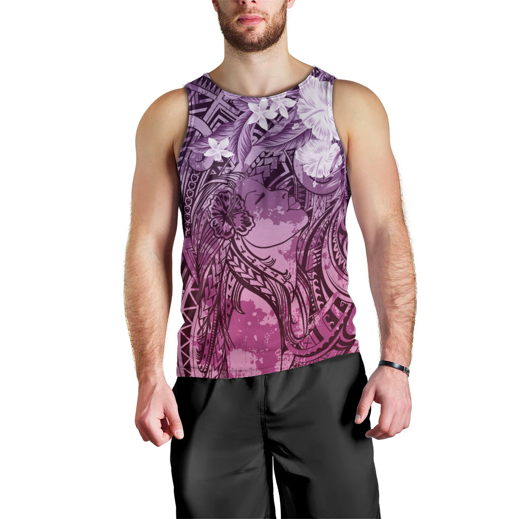 Pacific Beauty Girl Men Tank Top Pink Polyneisan Tribal Vintage Motif LT9 - Polynesian Pride
