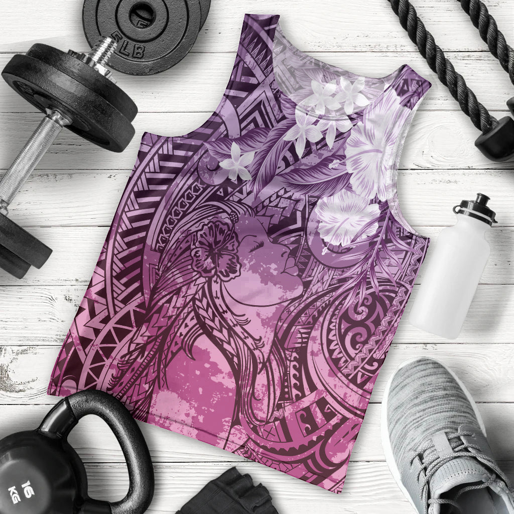 Pacific Beauty Girl Men Tank Top Pink Polyneisan Tribal Vintage Motif LT9 - Polynesian Pride