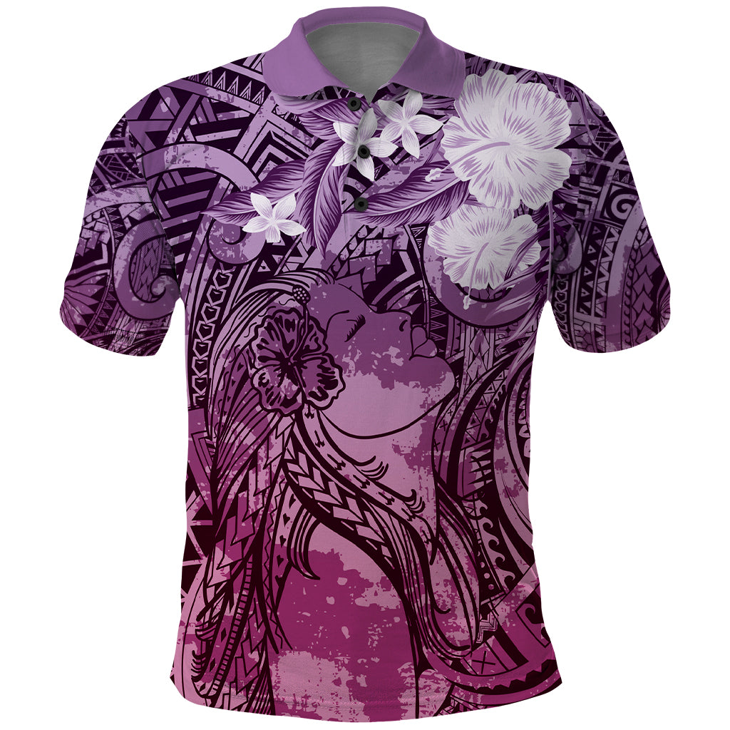 Pacific Beauty Girl Polo Shirt Pink Polyneisan Tribal Vintage Motif