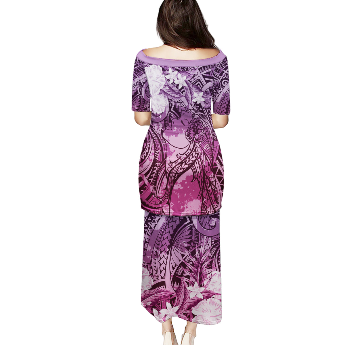Pacific Beauty Girl Puletasi Pink Polyneisan Tribal Vintage Motif LT9 - Polynesian Pride