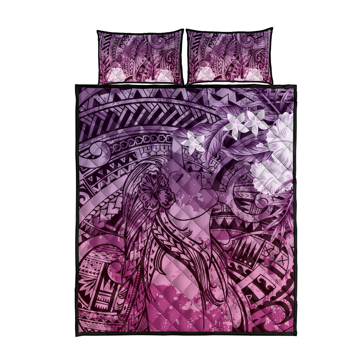 Pacific Beauty Girl Quilt Bed Set Pink Polyneisan Tribal Vintage Motif LT9 - Polynesian Pride