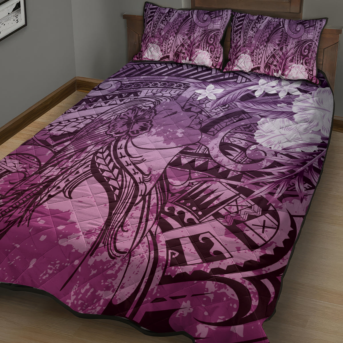 Pacific Beauty Girl Quilt Bed Set Pink Polyneisan Tribal Vintage Motif LT9 - Polynesian Pride