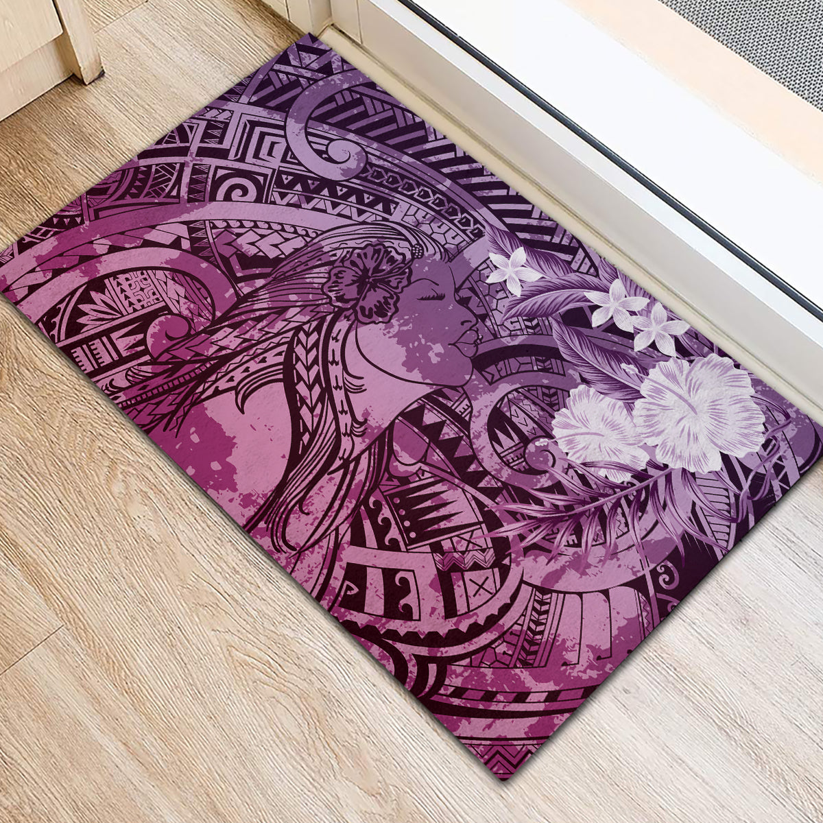Pacific Beauty Girl Rubber Doormat Pink Polyneisan Tribal Vintage Motif LT9 - Polynesian Pride