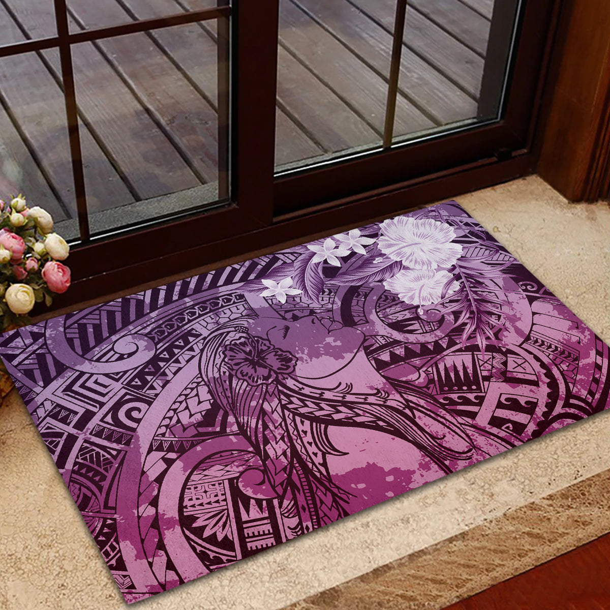 Pacific Beauty Girl Rubber Doormat Pink Polyneisan Tribal Vintage Motif LT9 - Polynesian Pride
