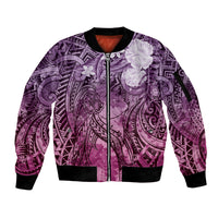Pacific Beauty Girl Sleeve Zip Bomber Jacket Pink Polyneisan Tribal Vintage Motif LT9 Unisex Pink - Polynesian Pride