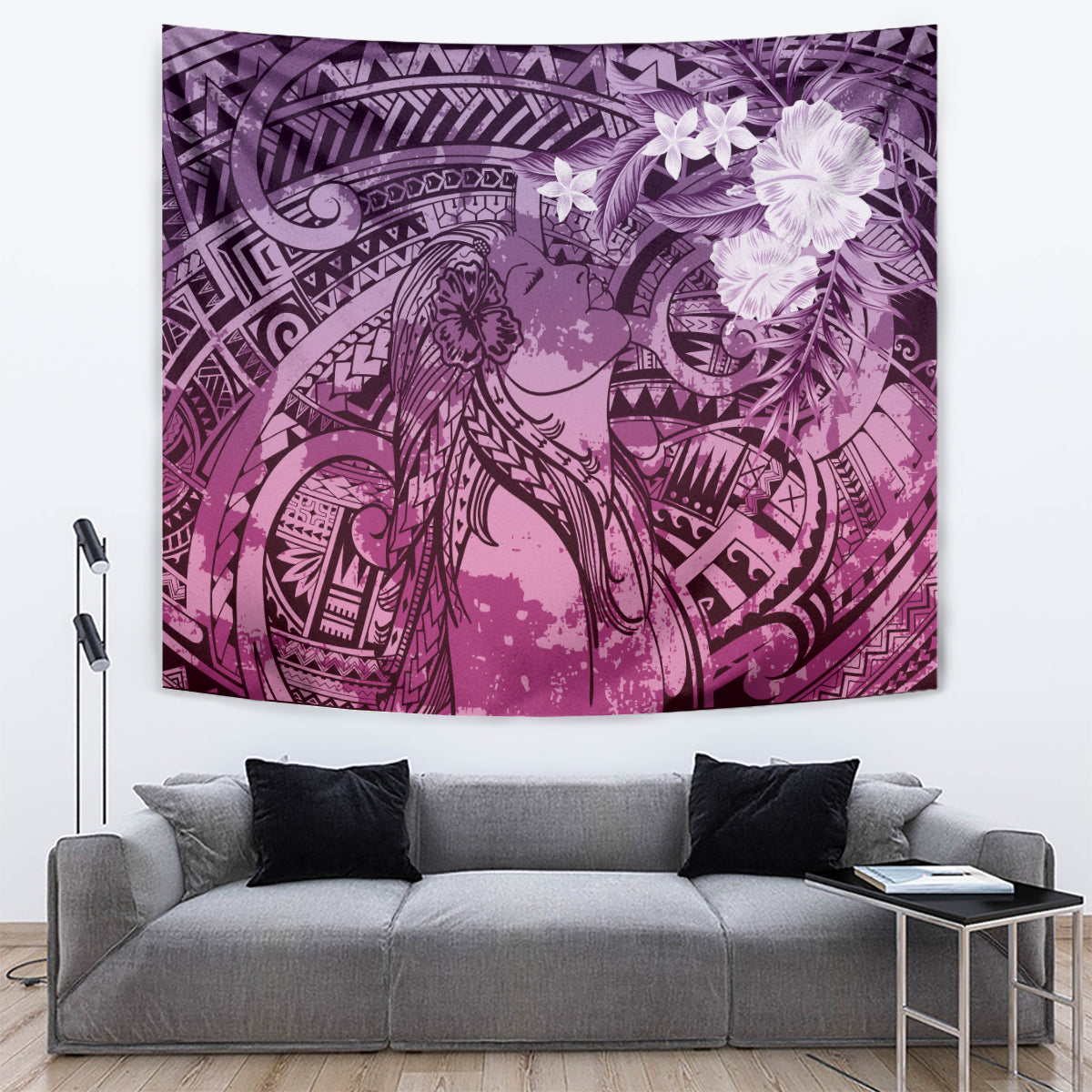 Pacific Beauty Girl Tapestry Pink Polyneisan Tribal Vintage Motif LT9 Pink - Polynesian Pride