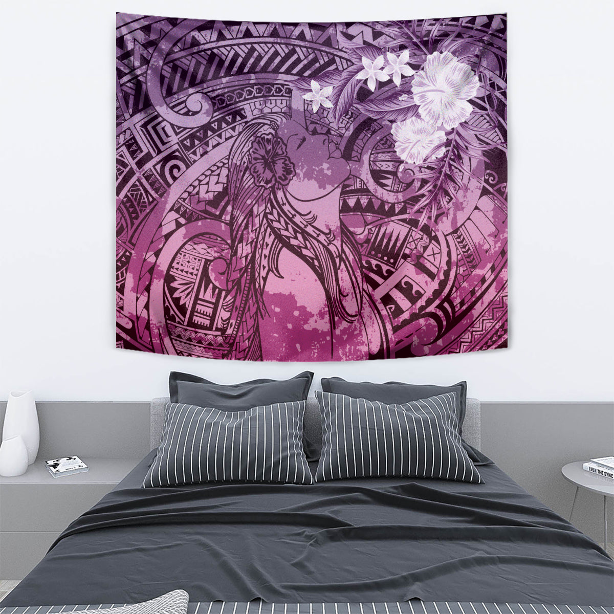 Pacific Beauty Girl Tapestry Pink Polyneisan Tribal Vintage Motif LT9 - Polynesian Pride