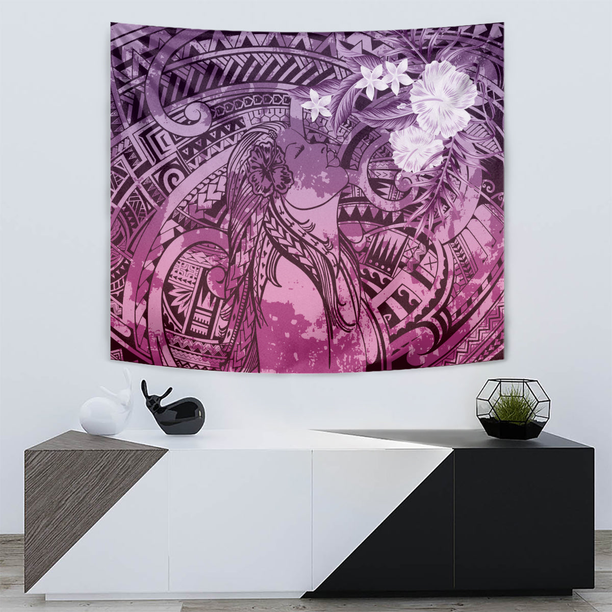 Pacific Beauty Girl Tapestry Pink Polyneisan Tribal Vintage Motif LT9 - Polynesian Pride