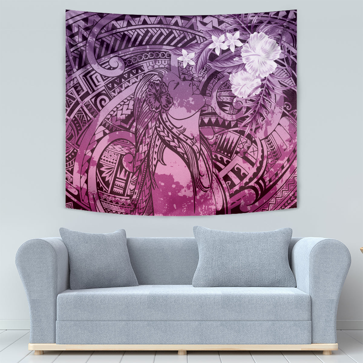 Pacific Beauty Girl Tapestry Pink Polyneisan Tribal Vintage Motif LT9 - Polynesian Pride