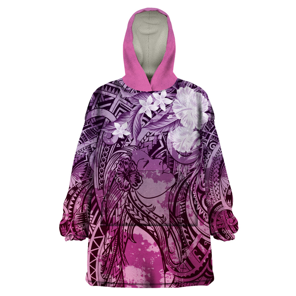 Pacific Beauty Girl Wearable Blanket Hoodie Pink Polyneisan Tribal Vintage Motif LT9 One Size Pink - Polynesian Pride