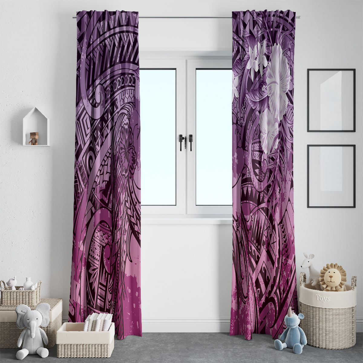Pacific Beauty Girl Window Curtain Pink Polyneisan Tribal Vintage Motif LT9 - Polynesian Pride