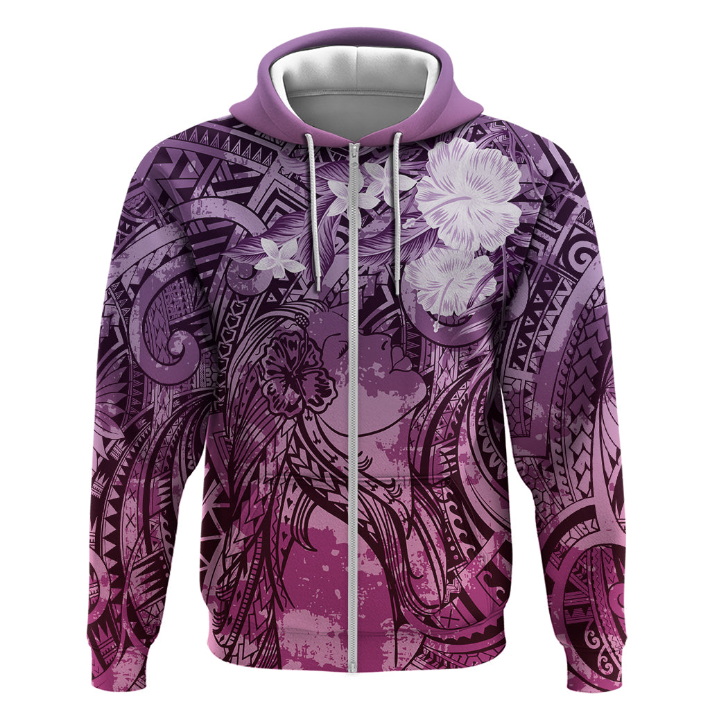 Pacific Beauty Girl Zip Hoodie Pink Polyneisan Tribal Vintage Motif LT9 Zip Hoodie Pink - Polynesian Pride