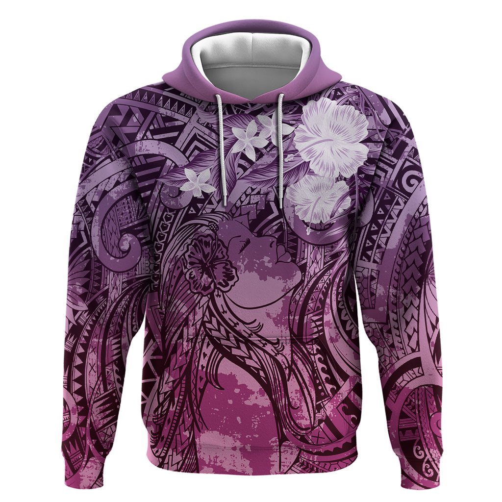 Pacific Beauty Girl Zip Hoodie Pink Polyneisan Tribal Vintage Motif LT9 Pullover Hoodie Pink - Polynesian Pride