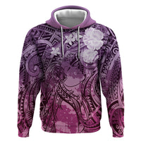 Pacific Beauty Girl Zip Hoodie Pink Polyneisan Tribal Vintage Motif LT9 Pullover Hoodie Pink - Polynesian Pride