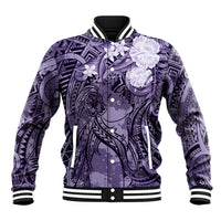 Pacific Beauty Girl Baseball Jacket Violet Polyneisan Tribal Vintage Motif LT9 Unisex Violet - Polynesian Pride