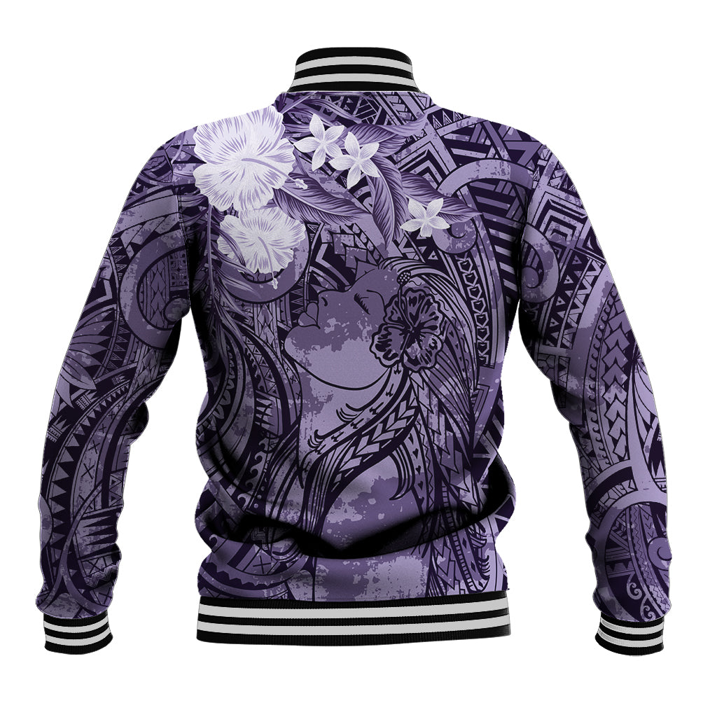 Pacific Beauty Girl Baseball Jacket Violet Polyneisan Tribal Vintage Motif LT9 - Polynesian Pride