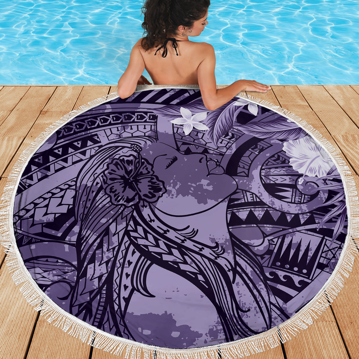 Pacific Beauty Girl Beach Blanket Violet Polyneisan Tribal Vintage Motif LT9 - Polynesian Pride