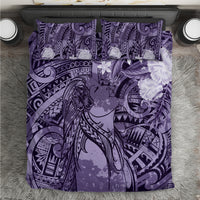 Pacific Beauty Girl Bedding Set Violet Polyneisan Tribal Vintage Motif LT9 Violet - Polynesian Pride