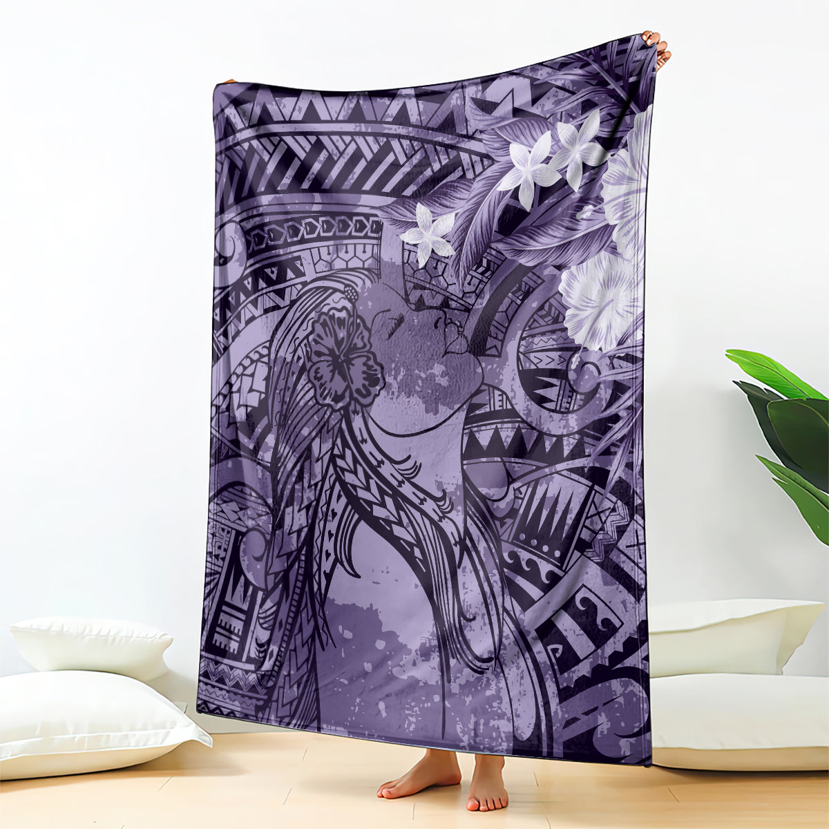 Pacific Beauty Girl Blanket Violet Polyneisan Tribal Vintage Motif LT9 - Polynesian Pride
