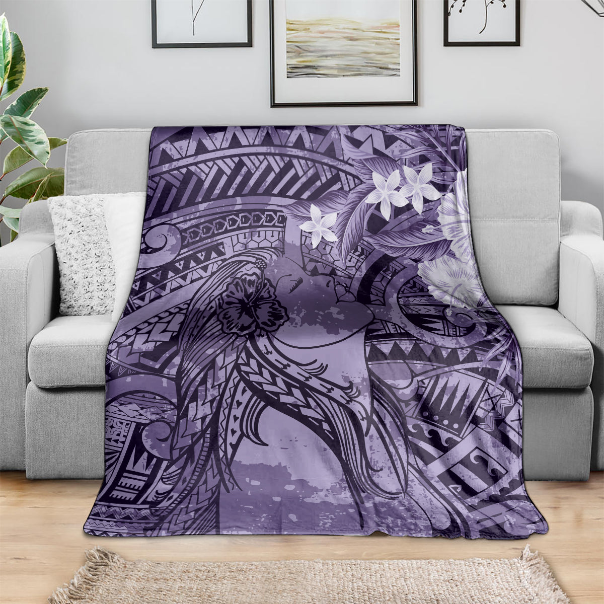 Pacific Beauty Girl Blanket Violet Polyneisan Tribal Vintage Motif LT9 - Polynesian Pride