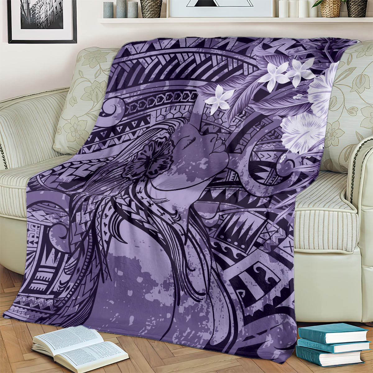 Pacific Beauty Girl Blanket Violet Polyneisan Tribal Vintage Motif LT9 - Polynesian Pride