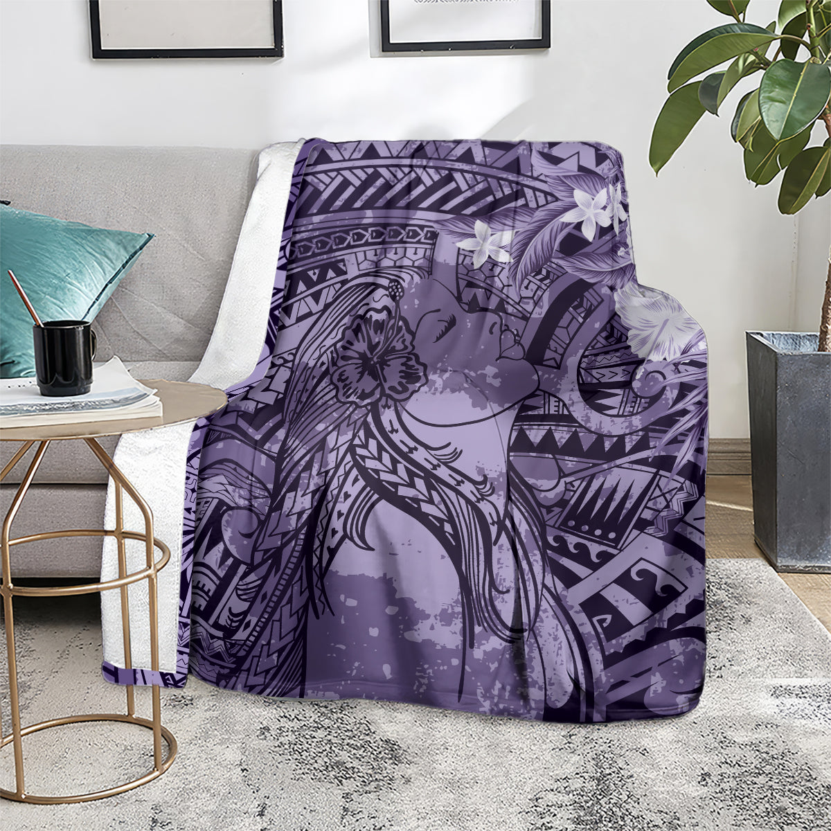 Pacific Beauty Girl Blanket Violet Polyneisan Tribal Vintage Motif LT9 - Polynesian Pride