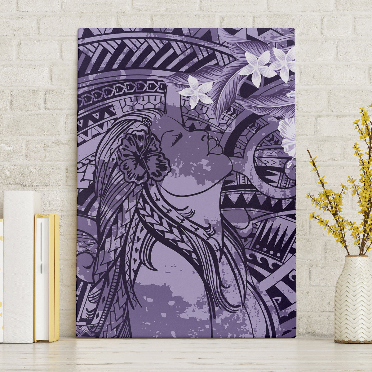 Pacific Beauty Girl Canvas Wall Art Violet Polyneisan Tribal Vintage Motif LT9 Without Frame Violet - Polynesian Pride