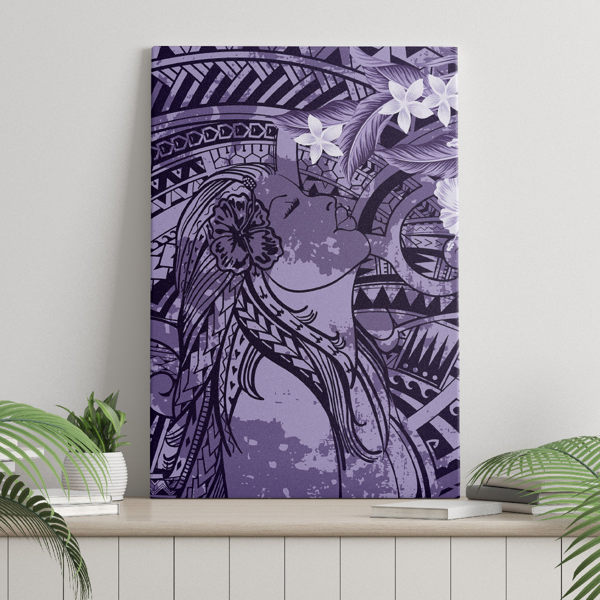 Pacific Beauty Girl Canvas Wall Art Violet Polyneisan Tribal Vintage Motif LT9 - Polynesian Pride