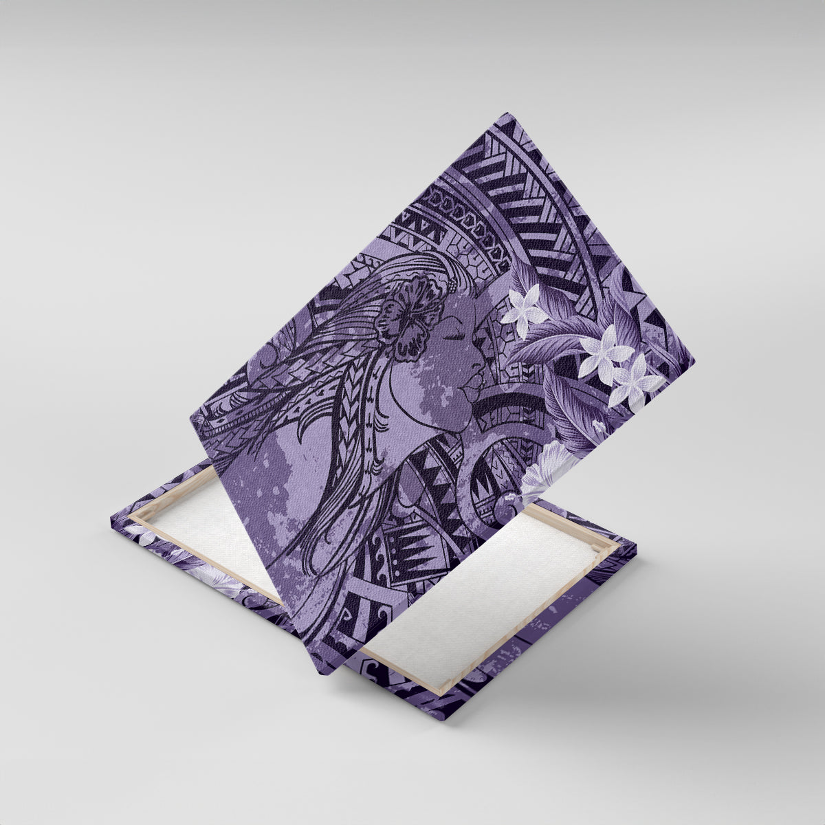 Pacific Beauty Girl Canvas Wall Art Violet Polyneisan Tribal Vintage Motif LT9 With Frame Violet - Polynesian Pride